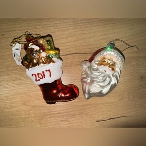 Lot Of 2 Hand Blown‎ Christmas Ornaments Mercury Glass Santa Stocking Toys